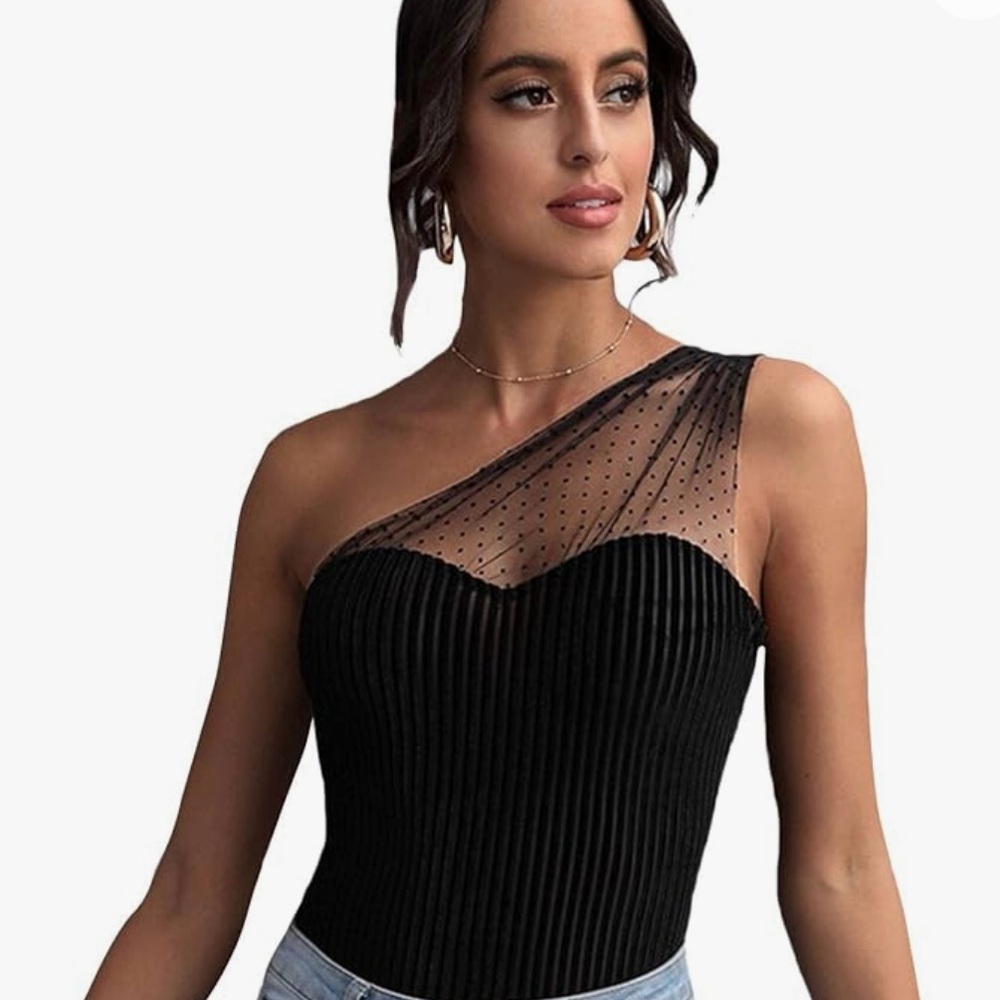 WDIRARA Amazon One Shoulder Mesh Top Size: XS
